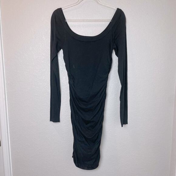 Velvet Dresses & Skirts - VELVET Black Gathered Fitted Midi Dress w/Long Sleeves Size M
